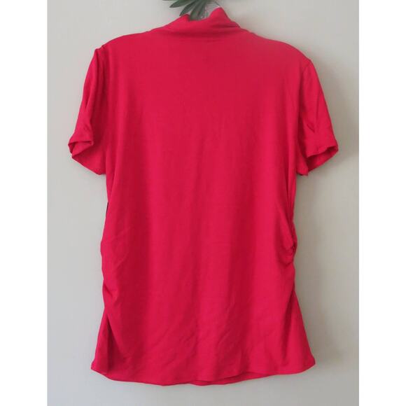 NEW DIRECTIONS *NWT* Short Sleeve Top Size M Ruched  Mock Neck Red Casual - Picture 2 of 7